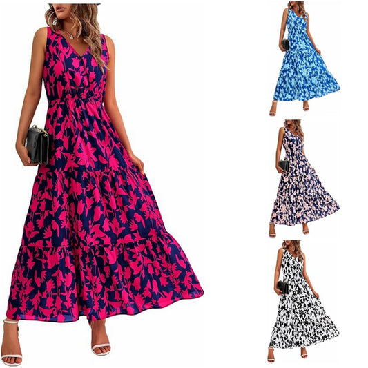 🎉Last Day Promotion 50% OFF💃Women's Summer Bohemian Sleeveless V Neck Floral Print Maxi Dress
