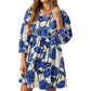 ⏰Summer Hot Sale 70% OFF💃Women's Floral Mini Dress 3/4 Balloon Sleeve V Neck Flowy Babydoll Dress