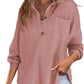 💖2026 Autumn’s Sale 70% OFF✨🍂Women’s Oversized Waffle Shirts Tops Button V Neck Long Sleeve Blouses