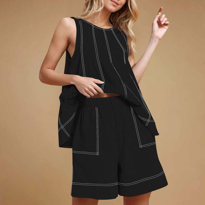 🏖️Summer Hot Sale 49% OFF🌼Women's Round-Neck Tank Top & High-Waisted Shorts Set