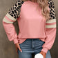 Women's Crewneck Long Sleeve Loose Cut Color Block Sweatshirts, Leopard Casual Tops with Cozy Softness