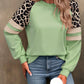 Women's Crewneck Long Sleeve Loose Cut Color Block Sweatshirts, Leopard Casual Tops with Cozy Softness