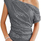 💃Last Day Sales 49% OFF -For Party🎉Womens Sparkly Ruched Glitter One Shoulder Sequin Party Top