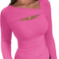 ❄️Hot Promotion 49%OFF💃🔥Womens Cutout Long Sleeve Shirts Ribbed Slim Fit Tops