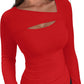 ❄️Hot Promotion 49%OFF💃🔥Womens Cutout Long Sleeve Shirts Ribbed Slim Fit Tops