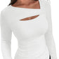 ❄️Hot Promotion 49%OFF💃🔥Womens Cutout Long Sleeve Shirts Ribbed Slim Fit Tops