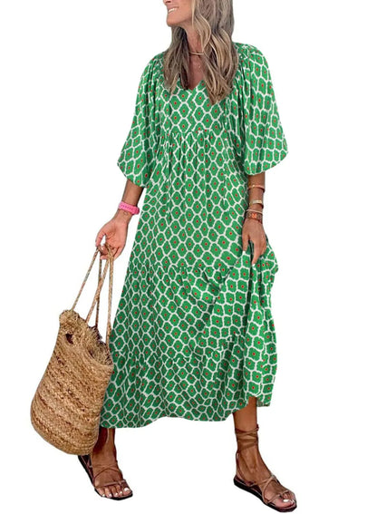 💖Limited Sale 50% OFF💖Women's Elegant Puff Sleeve Floral Boho Maxi Dress