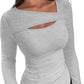❄️Hot Promotion 49%OFF💃🔥Womens Cutout Long Sleeve Shirts Ribbed Slim Fit Tops