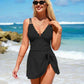 💃2026 Hot Sale 60% OFF🌟Womens Deep V Tummy Control Scalloped Modest Tie Knot One Piece Swimdress
