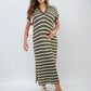 ⏰Early Autumn Sales 49% OFF🍂Women's V-Neck Striped Split Lapel Long Sweater Dress