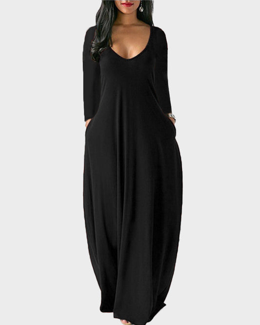🔥Last Day Special 49% OFF💃Women's Solid Color Loose-Fitting Dress with Pockets