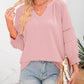 💥Last Day Special Sale 49% OFF👚Womens 3/4 Lantern Sleeve Casual V-Neck T-Shirts Pleated Loose Hollow-Out Blouse