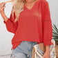 💥Last Day Special Sale 49% OFF👚Womens 3/4 Lantern Sleeve Casual V-Neck T-Shirts Pleated Loose Hollow-Out Blouse