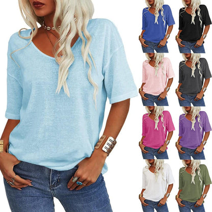 💖✨This Week's Special Price ￡10.99🌸Women's Solid Color V-Neck T-shirt [On Sale & Quick Ship!]