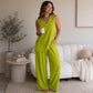 🏖️Summer Hot Sale 50% OFF💃Elegant Women's Halter V-Neck Sleeveless Top & Wide Leg Pants 2 Piece Set