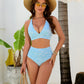 Women Embroidery Print High Waisted Bikini Sets V Neck Tummy Control Bathing Suit Two Piece Curvy Swimsuits