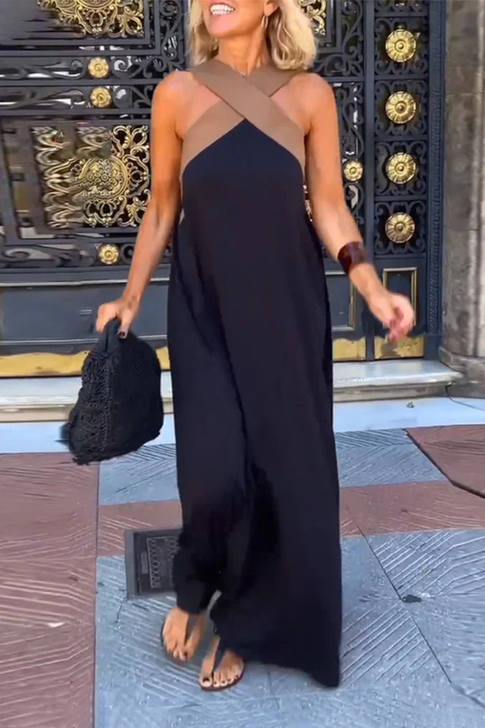💥Last Day Special Sale 49% OFF💃Women's Cross Halter Neck Sleeveless Stitching Dress