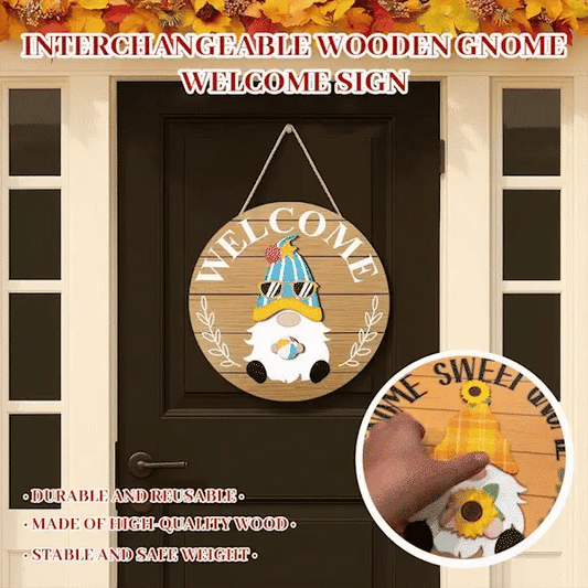 🍁Early Christmas Sale 49% OFF🎄Interchangeable Wooden Gnome Welcome Sign🎈