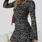 💃2026 New Arrivals 50% OFF🐆💥Women's Leopard Print Long Sleeve Slim Fit Dress👍 ✨Elegant Ruffle Hem Short Skirt, Bodycon Mesh Sleeves