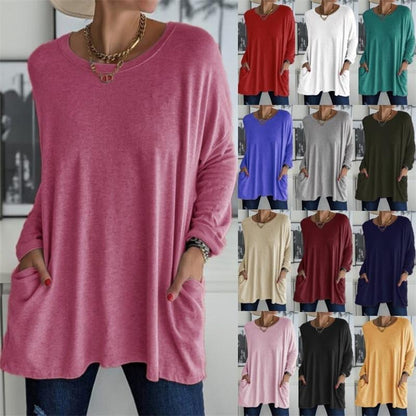 🎉2026 Hot Sale 50% OFF💞 Women's Round Neck Long Sleeve Loose Pocket T-Shirt