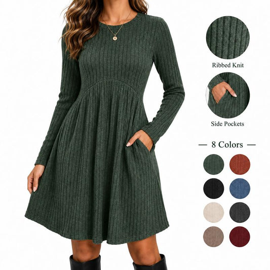 ⏳💖2026 Hot Sale 70% OFF✨🍂Flattering Shape, Effortless Style | Women's Ribbed-Knit A-Line Midi Dress