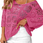 👍2026 Summer Hot Sale 50% OFF💥Women's Hollow Out V Neck Jumper Drop Shoulder Crochet Knit Top