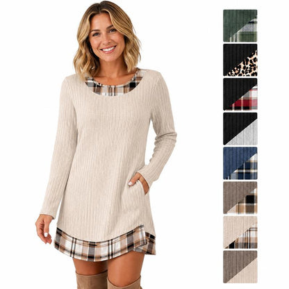 ✨🍂2026 Autumn’s Sale 70% OFF💖Women's Casual Plaid Patchwork Knit Dress