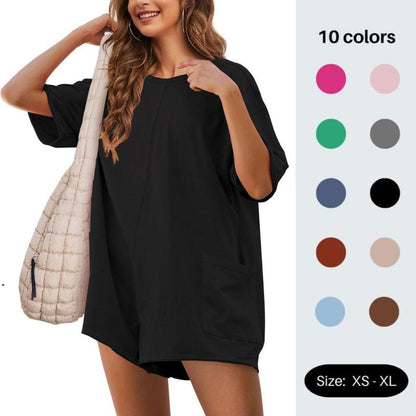 🏆LIMITED-TIME 50% OFF!💐Women's Oversized Athletic Jumpsuit Casual Romper Overall Workout Tee Hot Short Romper