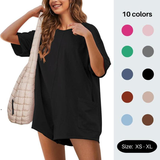🏆LIMITED-TIME 50% OFF!💐Women's Oversized Athletic Jumpsuit Casual Romper Overall Workout Tee Hot Short Romper