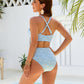 Women Embroidery Print High Waisted Bikini Sets V Neck Tummy Control Bathing Suit Two Piece Curvy Swimsuits