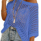 💥This Week's Special Price-49% OFF💥Womens Summer Scoop Neck Short Sleeve Sweater Casual Crochet Hollow Out Knit Top