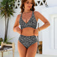 Women Embroidery Print High Waisted Bikini Sets V Neck Tummy Control Bathing Suit Two Piece Curvy Swimsuits