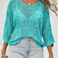 👍2026 Summer Hot Sale 50% OFF💥Women's Hollow Out V Neck Jumper Drop Shoulder Crochet Knit Top