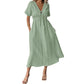 📢2026 Summer Hot Sale 49% OFF🌈⏰Women's Lightweight Summer Cotton Dress V-Neck Bohemian Casual Loose Short Sleeve Drawstring Beach Dress with Pockets