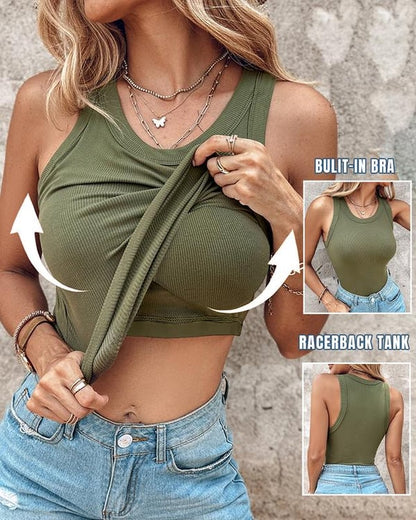 💖LAST DAY SPECIAL SALE 50% OFF🍃💖Women's Ribbed Stretchy Tank Top with Built-in Bra