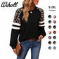 Women's Crewneck Long Sleeve Loose Cut Color Block Sweatshirts, Leopard Casual Tops with Cozy Softness