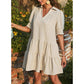 🔥2026 Summer Hot Sale 49% OFF🌈Women’s Lapel Collared V Neck Mid Sleeved Pleated Dress