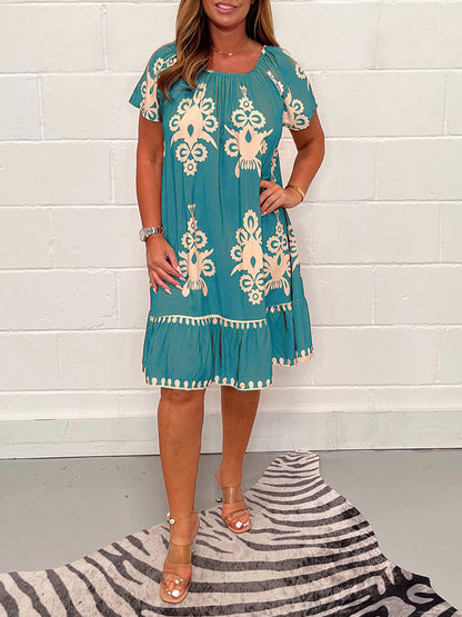 🎁LAST DAY 49% OFF🔥Geometric Pattern Multi Print Square Neck Dress🔥Buy 2 Get 15% OFF