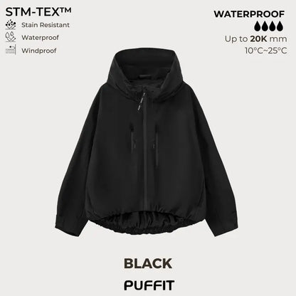 📢📢50% OFF !! ⏰Wide-Brim HoodShort Oversized Rain Jacket With Bubble Hem,Adjustable Cuffs