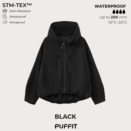 📢2026 Hot Sale 50% OFF!!🍃⏰Wide-Brim Hood Short Oversized Rain Jacket With Bubble Hem,👍⛈️Waterproof & Lightweight & Adjustable Cuffs
