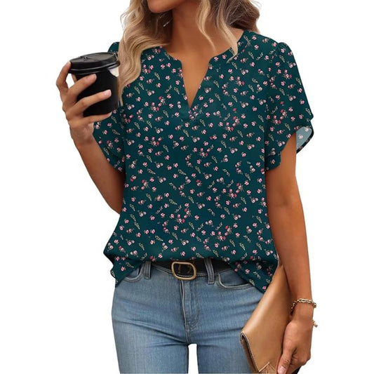 💥2026 Hot Sale 49% OFF👚Women's Dressy Casual Shirts Short Sleeve V Neck Work Blouse