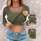 ⏰Last Day 50% OFF🍂Womens U-Neck Built-in Bra Long Sleeve Ribbed Top