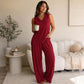 🏖️Summer Hot Sale 50% OFF💃Elegant Women's Halter V-Neck Sleeveless Top & Wide Leg Pants 2 Piece Set