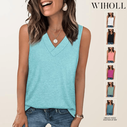 🔥BUY 3 PAY 2 (CODE: LUCKY)🔥Women's Sleeveless V-Neck Slimming Loose Fit Casual Tank Top T-Shirt