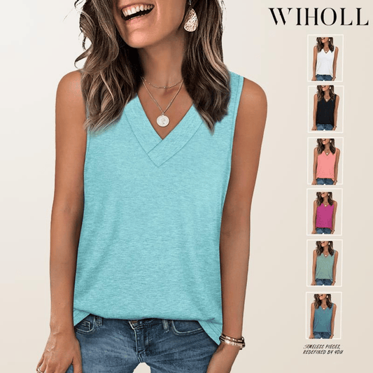 🔥BUY 3 PAY 2 (CODE: LUCKY)🔥Women's Sleeveless V-Neck Slimming Loose Fit Casual Tank Top T-Shirt