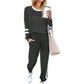 🔥LAST DAY SALE 70% OFF👍✨Women's Solid Long Sleeve Round Neck Pulloever Top Drawstring Pants Set