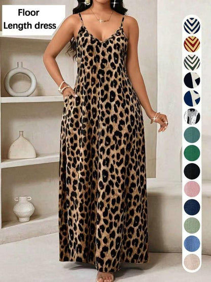 👗2026 Hot Sale 50% OFF💃✨Women's V-Neck Leopard Print Maxi Dress with Pockets