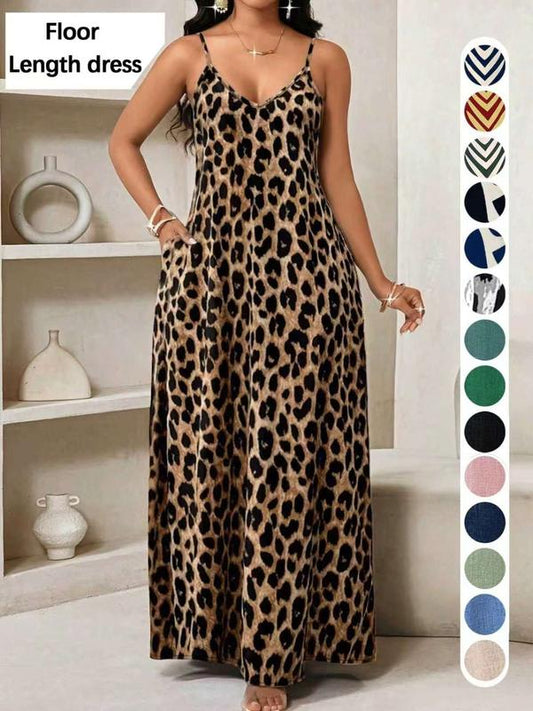 👗2026 Hot Sale 50% OFF💃✨Women's V-Neck Leopard Print Maxi Dress with Pockets