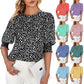 ⏰💥2026 Hot Sale 49% OFF👚Women's Crewneck Smocked Puff Sleeve Floral Print Blouse