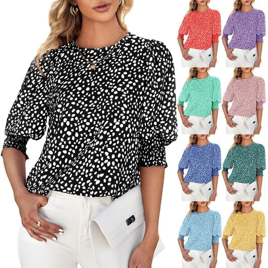 ⏰💥Last Day Special Sale 49% OFF👚Women's Crewneck Smocked Puff Sleeve Floral Print Blouse